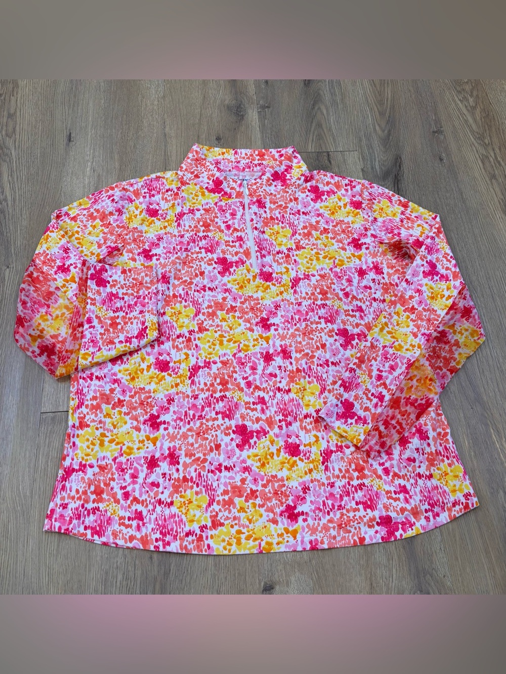 IBKUL Women’s Floral AOP 1/4 Zip Long Sleeve Mesh Golf Shirt Pink Size 2XL